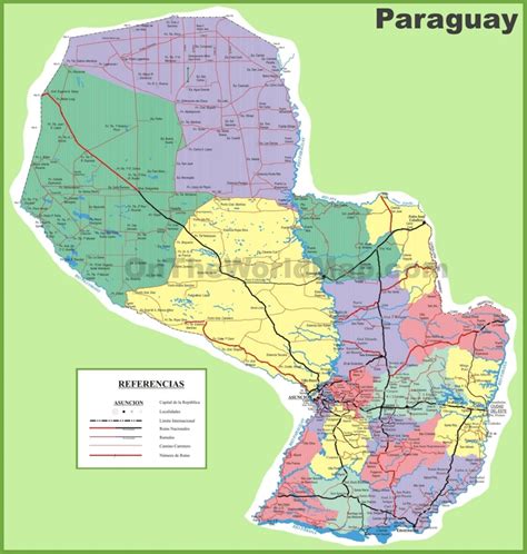 Large detailed map of Paraguay with cities and towns - Ontheworldmap.com