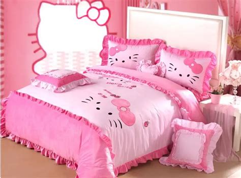 4pcs/6pcs Pink Hello Kitty Queen Size Bedding Purple Comforter Bedding Set King Size Mickey ...