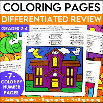 2 Digit Addition Color By Number Halloween & Fall Coloring Pages