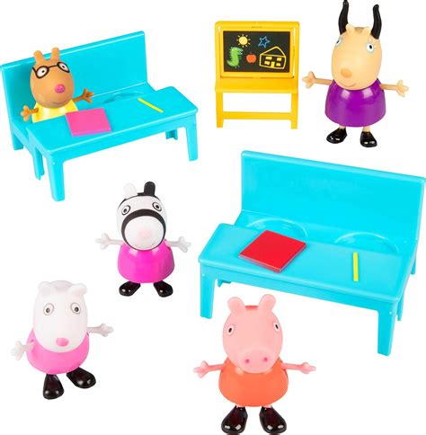 Jazwares Peppa Pig School Time Figure Playset, 8 Pieces - Includes Character Figures, Desks ...