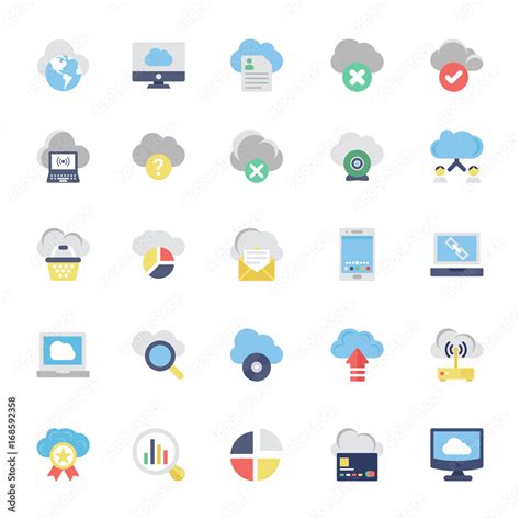 Cloud Computing Flat Colored Icons 1 Stock Vector | Adobe Stock