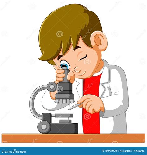 Cute Boy Looking through a Microscope Stock Vector - Illustration of ...