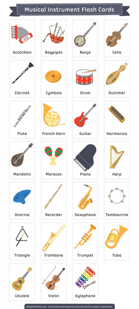 Printable Musical Instrument Flash Cards