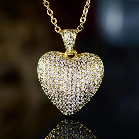 18k Gold Plated Puffed Heart Pendant Necklace