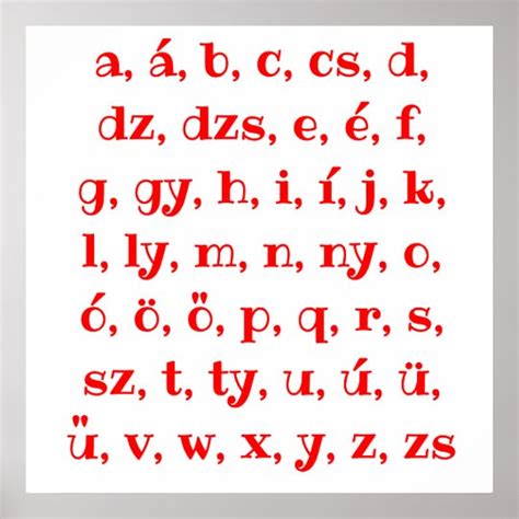 Hungarian alphabet in red poster | Zazzle.com