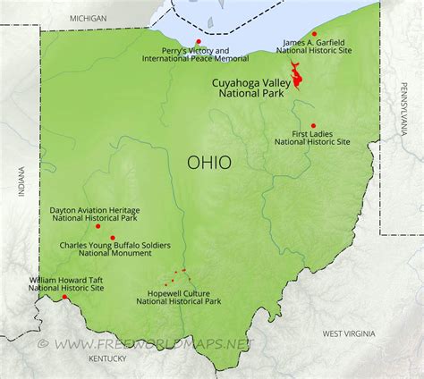 Physical map of Ohio