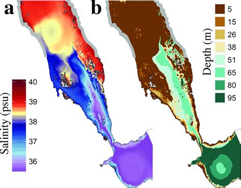 Southern Red Sea simulated minimum salinity between 0m and 100m depth ...