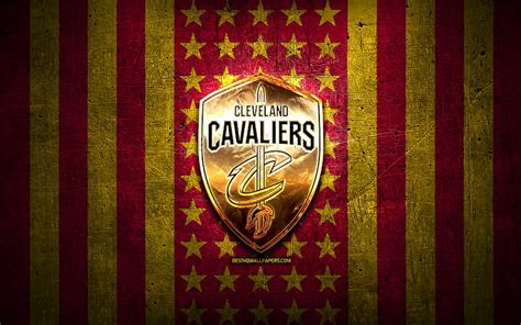 Cleveland Cavaliers flag, NBA, yellow purple metal background, american ...