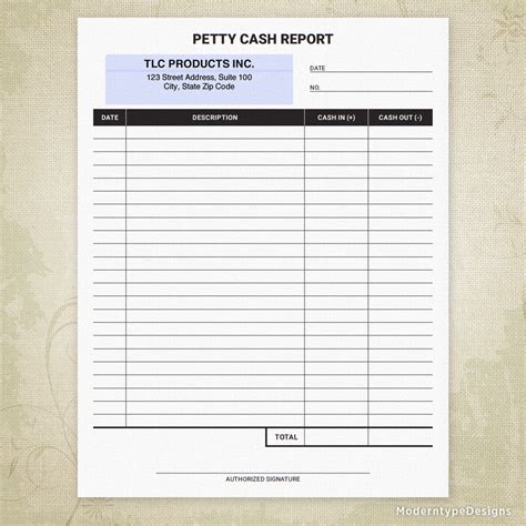 Petty Cash Report Printable Form (editable) – Moderntype Designs