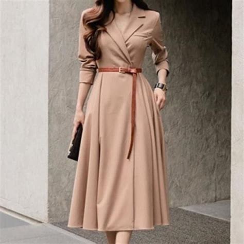 Khaki V-Neck Midi Dress in 2022 | Korean fashion dress, Casual dress ...