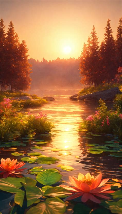 Lexica - Illustrate a serene peaceful nature scene in summer. This scene inspires peace, awe ...