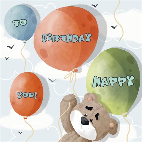 Teddy Bear With Balloons Happy Birthday Confetti-exploding Greetings C ...