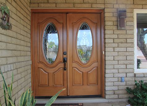 Stunning Wood Double Entry French Doors with embellished glass windows done by Krasiva Windows ...