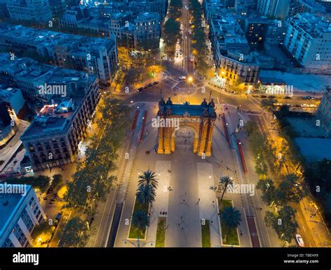 Aerial night view of Arc de Triomphe, Barcelona Stock Photo - Alamy