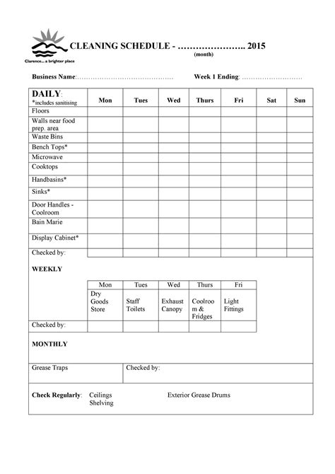 Sample Cleaning Checklist Templates