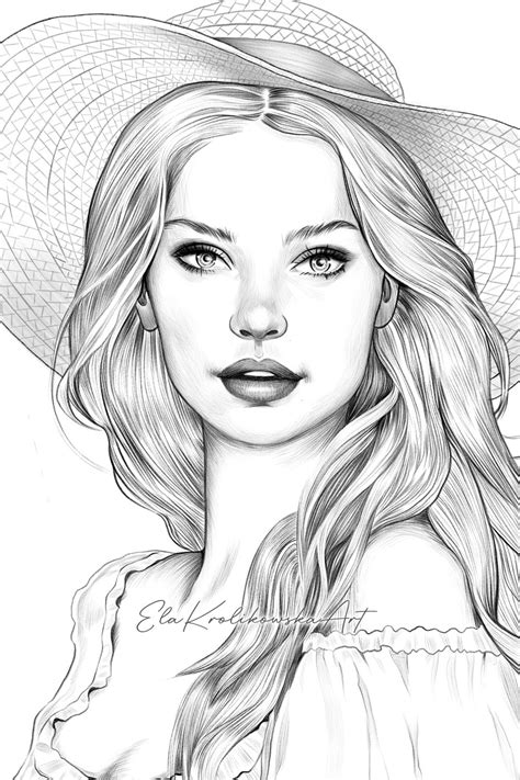 drawing of a beautiful girl in a straw hat Pencil Portrait Drawing ...