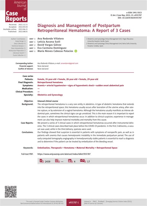 (PDF) Diagnosis and Management of Postpartum Retroperitoneal Hematoma: A Report of 3 Cases