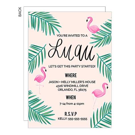 Flamingos & Palms Personalized Luau Party Invitations