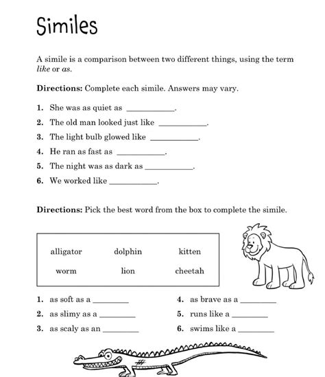 Similes Worksheets - WorksheetsCity