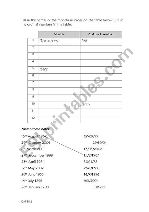 Dates - ESL worksheet by evelinamaria