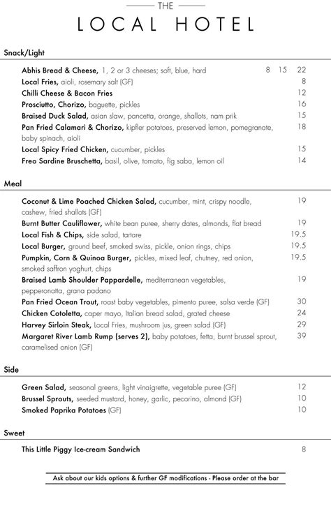 The Local Hotel Menu, Menu for The Local Hotel, South Fremantle, Perth ...