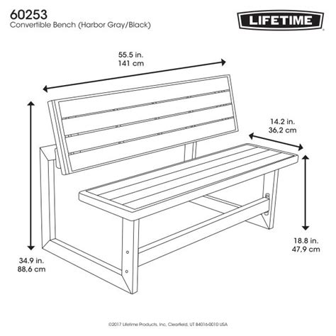 Lifetime 60253 Convertible Bench and Table Gray Color