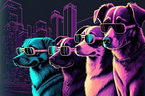 AI Generated Illustration of Cool Dogs with Sunglasses Illuminated by ...