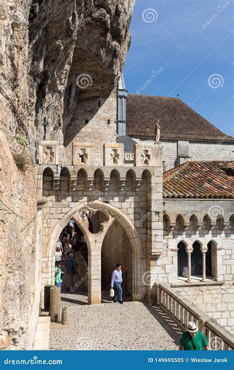 Stone Walls of Historic Basilica of St-Sauveur Blend into the Cliff in Rocamadour, France ...