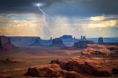 Picture USA Monument Valley storm cloud lightning bolts Rock Nature