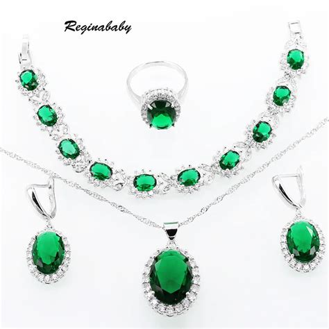 Gallant Green created Emerald Jewelry Sets For Women Silver color ...