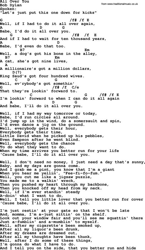 Bob Dylan song - All Over You, lyrics and chords