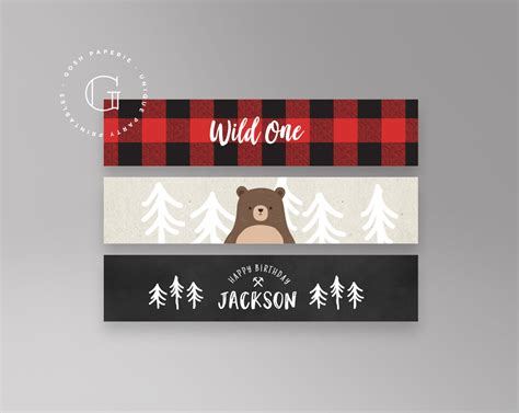 Bear Water Bottle Labels. Lumberjack Water Labels. Wild One - Etsy