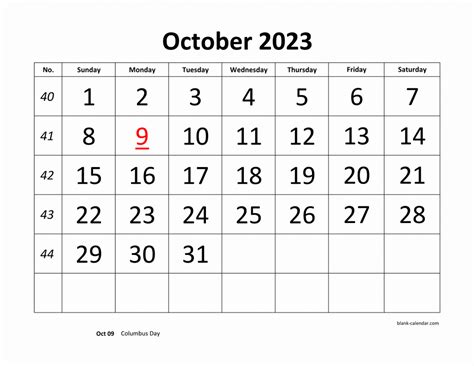 Free Download Printable October 2023 Calendar, large font design ...