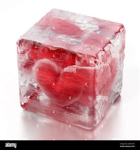 Red heart inside frozen ice cube. 3D illustration Stock Photo - Alamy