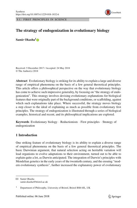 (PDF) The strategy of endogenization in evolutionary biology