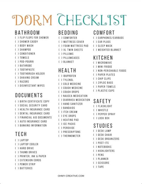 College packing list free printable – Artofit