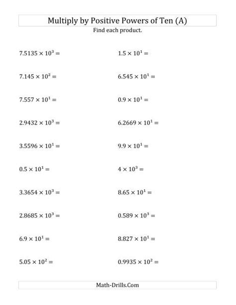 Multiplying Decimals by Positive Powers of Ten (Exponent Form) (A)