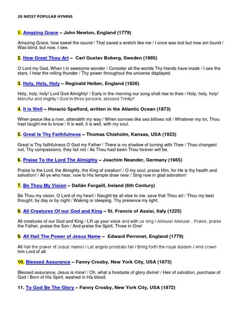 20 Most Popular Hymns | PDF