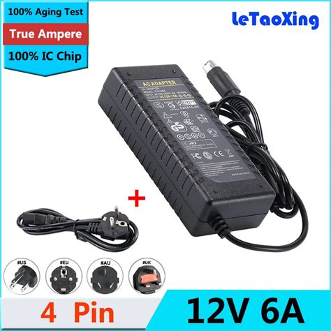 12V6A 4 Pin AC DC Converter Adapter 12V 6A Power Supply 4 Pin for LCD monitor Flat TV 4Pin + EU ...