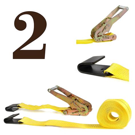 TWO Ratchet Strap Cargo Tie-Downs, 2"x27' Heavy-Duty, Flat Hooks | Flatbed, Utility, Enclosed ...