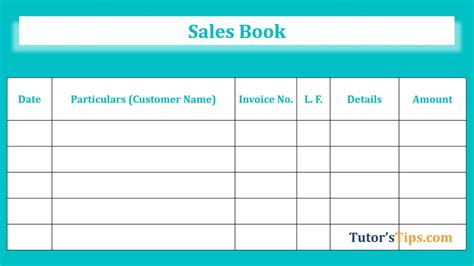 Sales Book - Subsidiary Books - Examples – Tutor's Tips