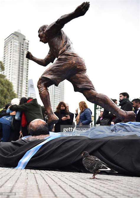 Detail of Lionel Messi statue at Paseo de la Gloria on June 28, 2016 ...