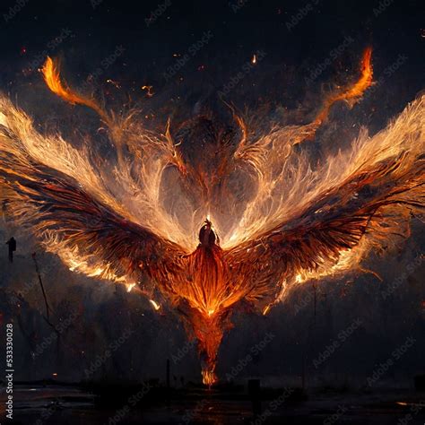 Phoenix flying in the sky, bird in fire, orange and fire wings ...