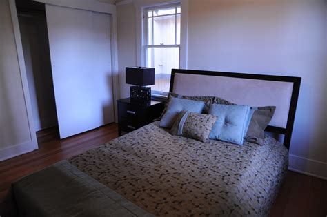 Bedroom, side table, lamp, blue pillows, modern pattern, c… | Flickr