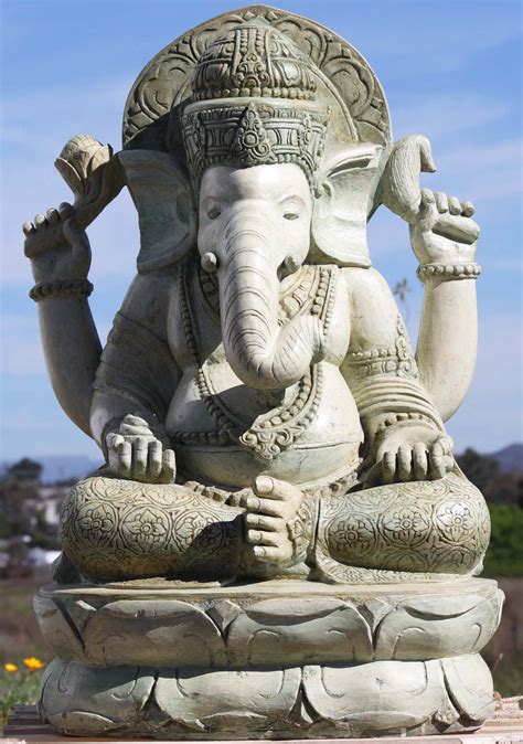 Stone Ganesh Garden Sculpture 39" (#96ls294): Lotus Sculpture