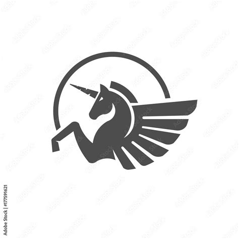 Winged unicorn logo vector illustration. Stylized mythical creature silhouette, horse winged ...