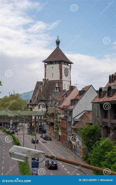 A City View is Shown with a Clock Tower at the Top Stock Image - Image ...