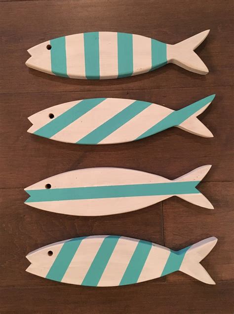 SET OF 4 - Wooden Fish - Wooden Painted Fish - Set of Four #- #- #- | Wooden fish, Fish crafts ...