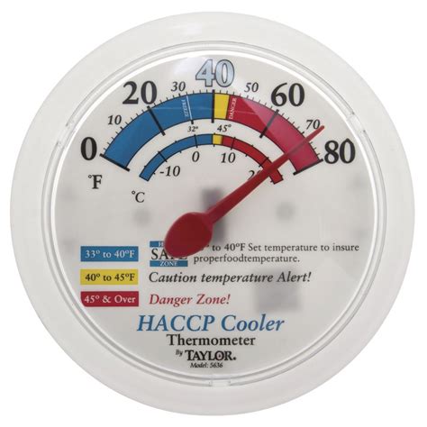 Taylor White Plastic HAACP Food Safety Thermometer for Cooler - 6"Dia x 1/2"H