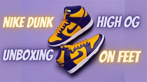 NIKE DUNK HIGH OG (COURT PURPLE ) "LAKERS" UNBOXING+ON FEET - YouTube